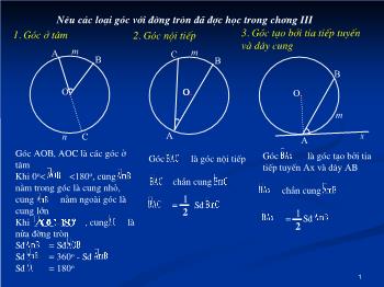 Bài giảng Hình học 9 - Bài 5: Góc có đỉnh ở bên trong đường tròn, góc có đỉnh ở bên ngoài đường tròn