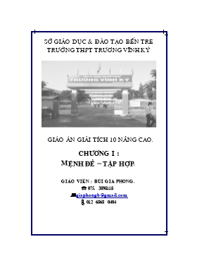 Bìa mẫu - Giáo án Đại số 10 - Giáo án Giải tích 10 nâng cao - Chương I: Mệnh đề tập hợp