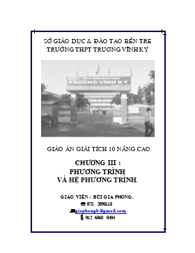 Bìa mẫu - Giáo án Giải tích 10 nâng cao - Chương III: Phương trình và hệ phương trình