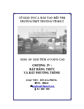 Bìa mẫu: Giáo án giải tích 10 nâng cao - Chương IV: Bất đẳng thức V bất phương trình