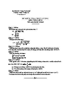 Đề kiểm tra chất lượng môn: Toán lớp 10