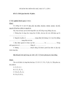 Đề kiểm tra môn Hóa học, học kỳ 1, lớp 8 - Đề 1
