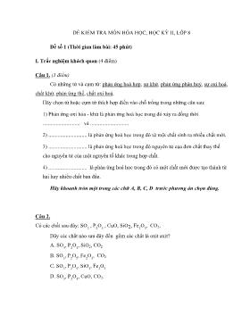 Đề kiểm tra môn Hóa học, học kỳ II, lớp 8 - Đề 1