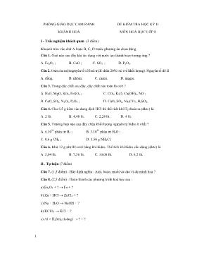 Đề kiểm tra môn Hóa học, học kỳ II, lớp 8 - Phòng giáo dục Cam Ranh Khánh Hoà