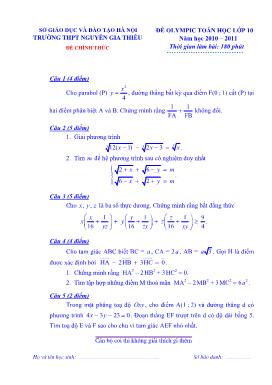 Đề olympic Toán học lớp 10 năm học 2010 – 2011