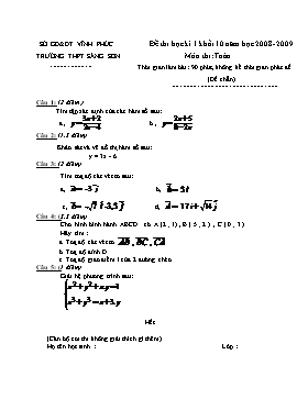 Đề thi học kì 1 khối 10 năm học 2008 - 2009 môn thi: Toán