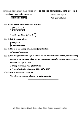 Đề thi học sinh giỏi trường năm học 2009 – 20 môn: Toán học 10