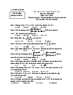 Đề thi tuyển sinh 10 - Năm học: 2007 - 2008 môn thi: Toán