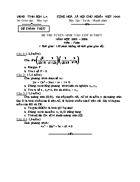 Đề thi tuyển sinh vào lớp 10 THPT năm học 2005 – 2006 môn: Toán
