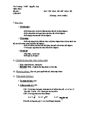 Giáo án Giải Tích 12 - Bài tập hàm số mũ. hàm số (chương trình chuẩn)