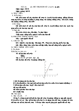 Giáo án môn Đại số 9 - Tiết 22 - Bài 3: Đồ thị hàm số y = ax + b (a khác 0)