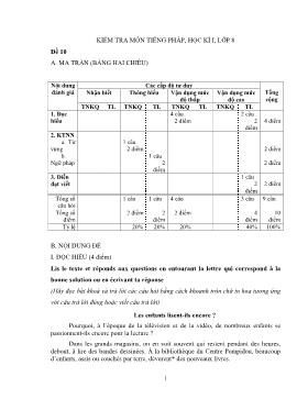 Kiểm tra môn tiếng Pháp, học kì I, lớp 8 - Đề 10
