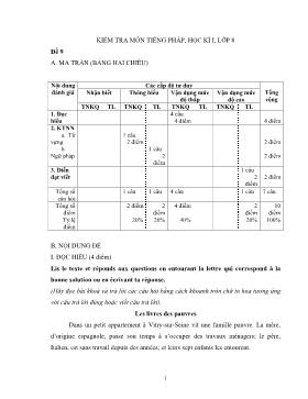 Kiểm tra môn tiếng Pháp, học kì I, lớp 8 - Đề 1