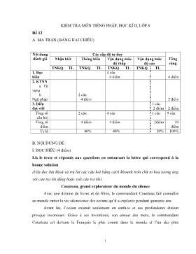 Kiểm tra môn tiếng Pháp, học kì II, lớp 8 - Đề 12