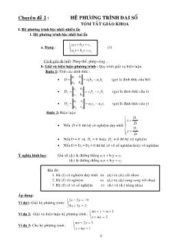 Toán 10 - Chuyên đề 2: Hệ phương trình đại số tóm tắt giáo khoa