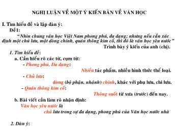 Bài giảng Ngữ văn khối 12 - Tiết dạy: Nghị luận về một ý kiến bàn về văn học