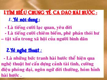 Bài giảng môn học Ngữ văn khối 10 - Tiết học: Ca dao hài hước