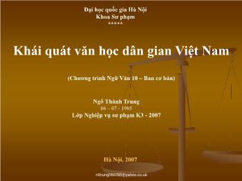 Bài giảng môn Ngữ văn 10 - Khái quát văn học dân gian Việt Nam