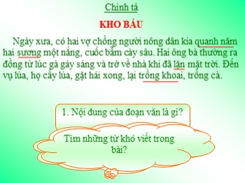 Bài giảng môn Tiếng Việt Lớp 2 - Tuần 28, Chính tả: Kho báu
