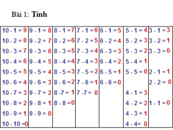 Bài giảng môn Toán Lớp 1 - Bài: Ôn tập các số đến 10 (Trang 173)