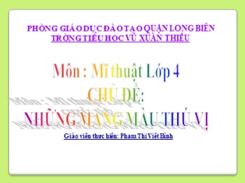 Bài giảng môn Mĩ thuật Lớp 4 - Tuần 1 - Chủ đề: Những mảng màu thú vị - Phạm Thị Việt Bình