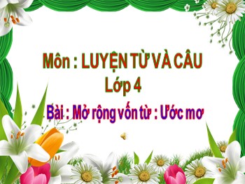 Bài giảng môn Luyện từ và câu Khối 4 - Tuần 9 - Bài: Mở rộng vốn từ: Ước mơ