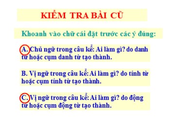 Bài giảng Luyện từ và câu Lớp 4 - Tuần 20 - Bài: Luyện tập về câu kể: Ai làm gì?