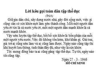 Bài giảng Tập đọc Lớp 3 - Tuần 29 - Bài: Lời kêu gọi toàn dân tập thể dục