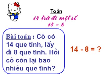 Bài giảng Toán Lớp 2 - Bài: 14 trừ đi một số 14-8