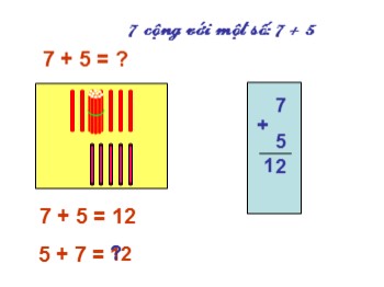 Bài giảng Toán Lớp 2 - Bài: 7 cộng với một số: 7 + 5