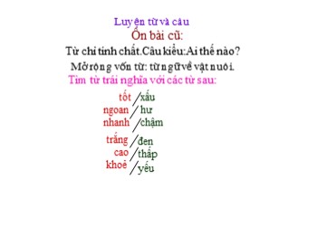 Bài giảng Luyện từ và câu Lớp 3 - Tuần 17 - Bài: Mở rộng vốn từ: từ ngữ về vật nuôi. Câu kiểu: Ai thế nào?