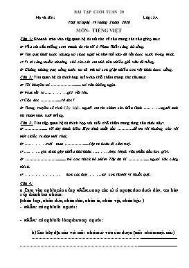 Bài tập cuối tuần môn Toán, Tiếng Việt Lớp 5 - Tuần 20