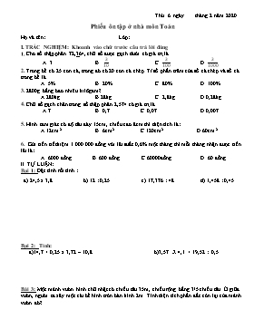 Phiếu ôn tập ở nhà môn Toán, Tiếng Việt Lớp 5