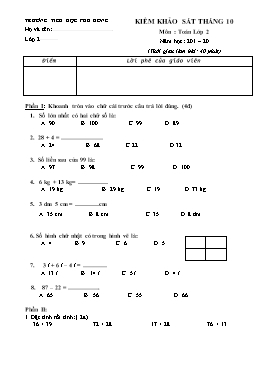Bài kiểm khảo sát tháng 10 môn Toán Lớp 2