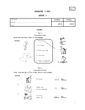 Đề kiểm tra môn Tiếng Anh Lớp 1 i-Learn Smart Start - Semester 1 Test Grade 1 (Reading and Writing)