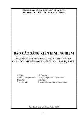 Sáng kiến kinh nghiệm Một số bài tập nâng cao thành tích bật xa cho học sinh tiểu học tham gia câu lạc bộ TDTT