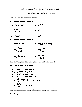 Đề cương ôn tập kiểm tra 1 tiết chương II môn Toán Lớp 12 cơ bản (Phần hàm số mũ và logarit)