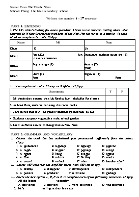 Đề kiểm tra môn Tiếng Anh Lớp 8 - Học kỳ II - Trần Thị Thanh Nhàn (Có đáp án)