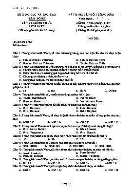 Đề thi lý thuyết Nghề phổ thông môn Tin học văn phòng - Số 1 - Sở GD & ĐT Lâm Đồng (Kèm đáp án)
