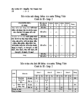 Đề kiểm tra chất lượng cuối học kỳ II môn Tiếng Việt Lớp 2 - Năm học 2018-2019 - Nguyễn Thị Thanh Mai (Có đáp án)
