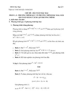 Bài giảng Toán Lớp 9 - Phần 1, 2: Phương trình quy về phương trình bậc hai, giải bài toàn bằng cách lập phương trình