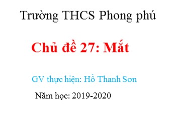 Bài giảng Vật lý Lớp 9 - Chủ đề 27: Mắt - Năm học 2019-2020 - Hồ Thanh Sơn