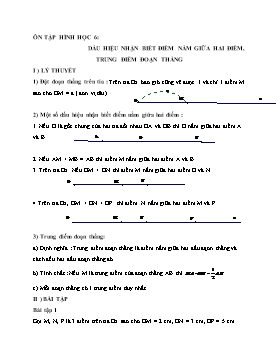 Bài tập ôn tập môn Hình học Lớp 6 - Bài: Dấu hiệu nhận biết điểm nằm giữa hai điểm, trung điểm đoạn thẳng