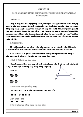 Chuyên đề Các dạng Toán Hình 8 thường sử dụng phương pháp tam giác đồng dạng