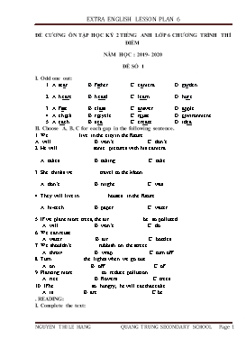 Đề cương ôn tập học kỳ 2 môn Tiếng Anh Lớp 6 (Thí điểm) - Năm học 2019-2020 - Nguyen Thi Le Hang