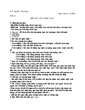 Đề cương ôn tập môn Ngữ Văn Lớp 7 - Buổi 2: Ôn tập Văn nghị luận - Năm học 2019-2020 - Nguyễn Thị Song