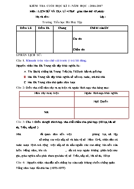 Đề kiểm tra cuối học kì I môn Địa lí Lớp 4 - Năm học 2016-2017 - Trường Tiểu học Hà Huy Tập (Có đáp án)