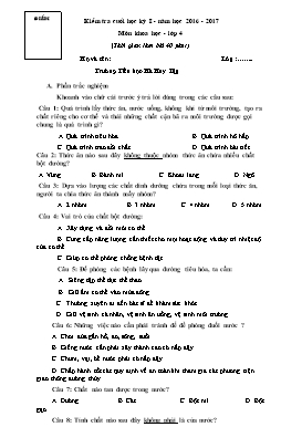 Đề kiểm tra cuối học kì I môn Khoa học Lớp 4 - Năm học 2016-2017 - Trường Tiểu học Hà Huy Tập (Có đáp án)
