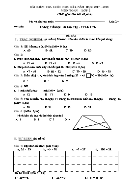 Đề kiểm tra cuối học kì I môn Toán + Tiếng Việt Lớp 2 - Năm học 2017-2018 - Trường Tiểu học Hà Huy Tập (Có đáp án)