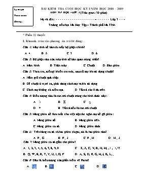 Đề kiểm tra cuối học kỳ I môn Tin học Lớp 3 - Năm học 2018-2019 - Trường Tiểu học Hà Huy Tập (Có đáp án)